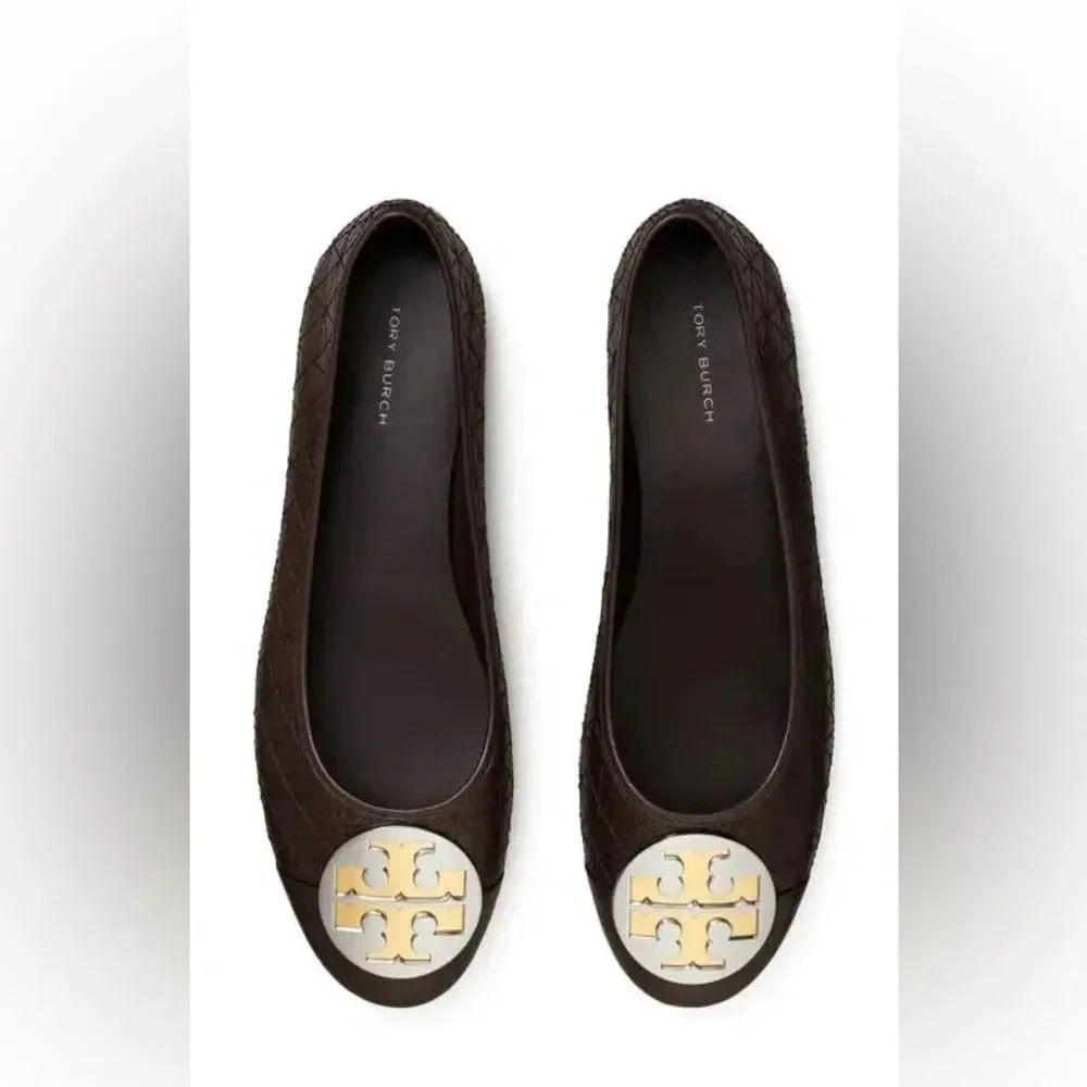 TORY BURCH WOMEN'S CLAIRE QUILTED NAPPA LEATHER BALLET FLATS BROWN 6.5
